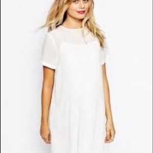 Chiffon overlay white maternity dress